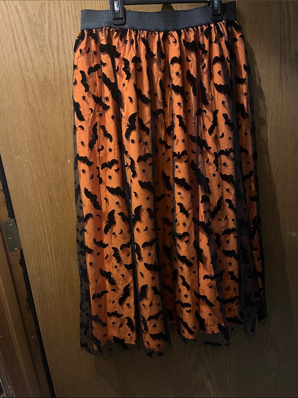 Halloween Bat-Print Orange Maxi Skirt NWOT
